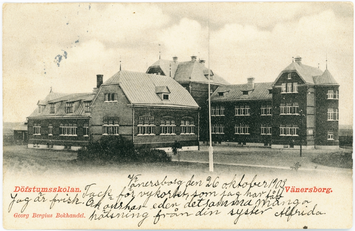 Vänersborg. Fjärde distriktets dövstumskola, senare Vänerskolan. "Döfstumsskolan"
