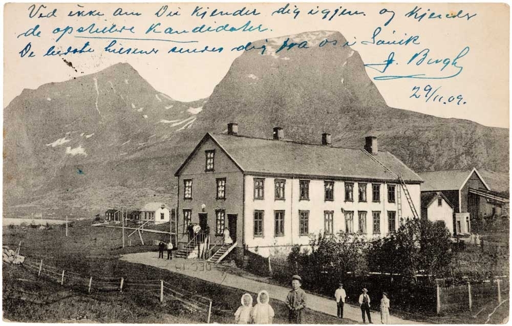 Alstahaug, Søvik. Postkort m/ motiv av eiendommen på Søvikmoen.