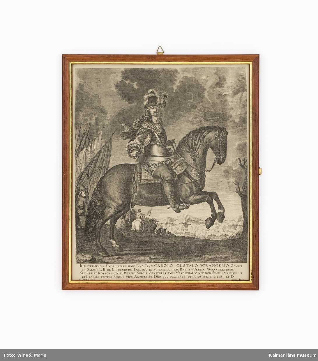 Motivet föreställer en häst med ryttare, Carl Gustav Wrangel.