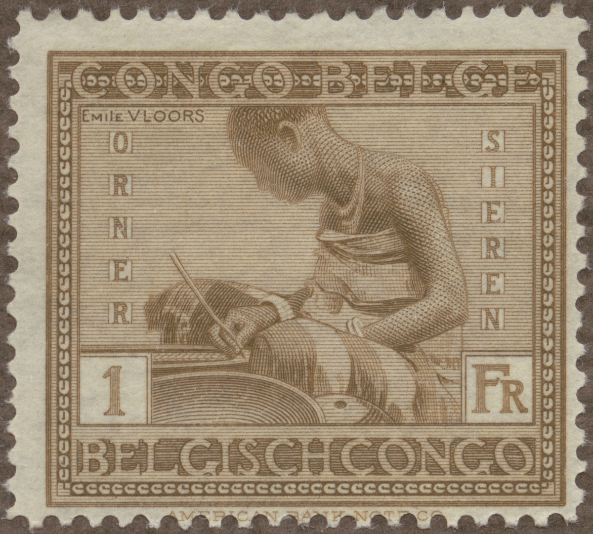Frimärke ur Gösta Bodmans filatelistiska motivsamling, påbörjad 1950.
Frimärke från Belgiska Congo, 1923. Motiv av keramikarbete.