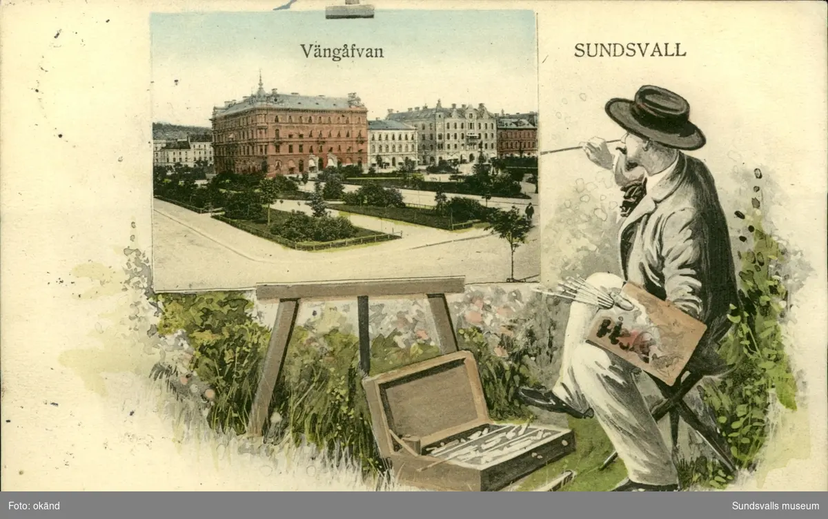 Vykort med motiv över Vängåvan i Sundsvall.