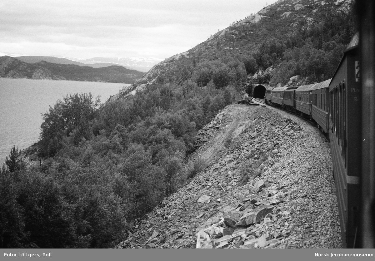 Diesellokomotiv Di 3 631 med dagtoget fra Trondheim til Bodø, tog 451, underveis mellom Mosjøen og Mo i Rana.