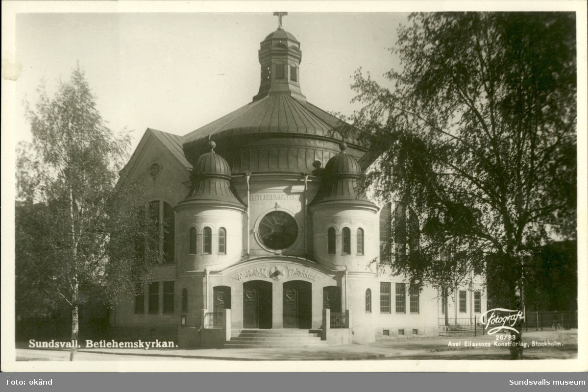 Vykort med motiv över Betlehemskyrkan i Sundsvall.