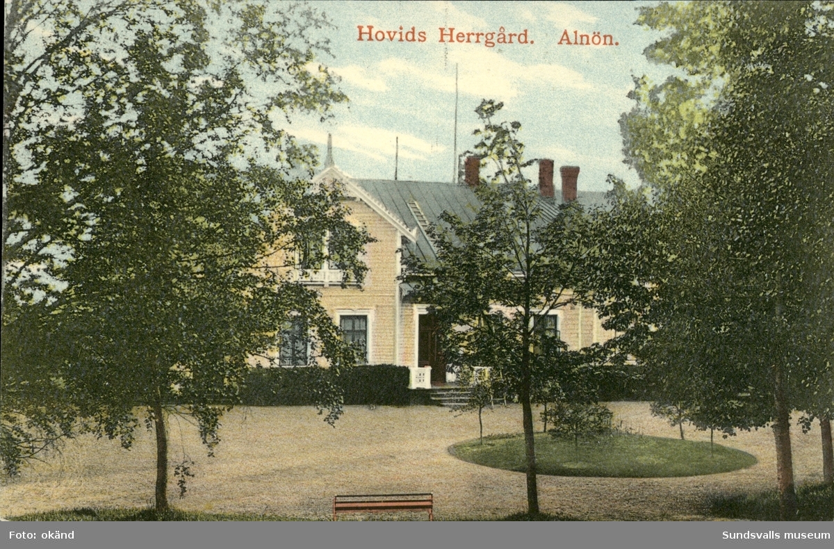 Vykort med motiv över Hovids herrgård på Alnö.