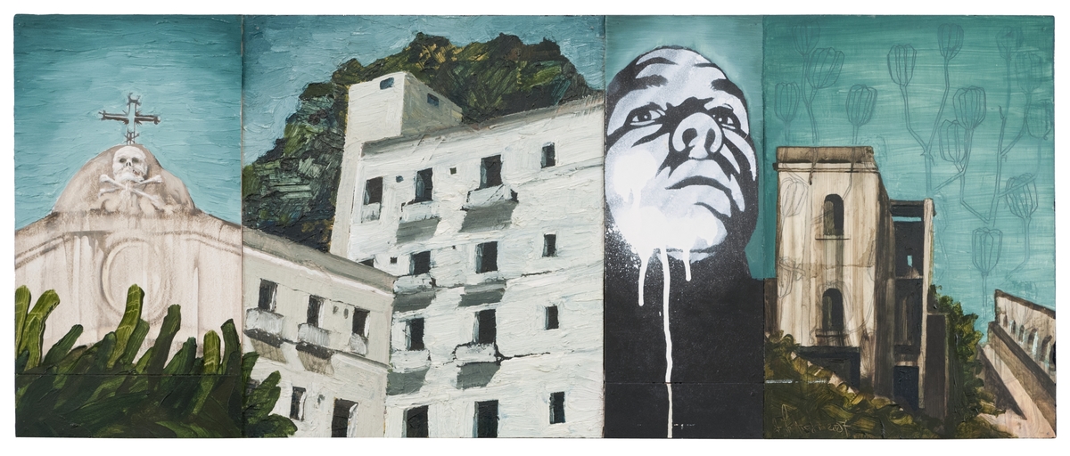 Konstverket består av fyra pannåer, där den första, andra och fjärde är målade med olja och den tredje med sprayfärg. Erik Rask är också graffitikonstnär. den fjärde pannån är ett självporträtt.