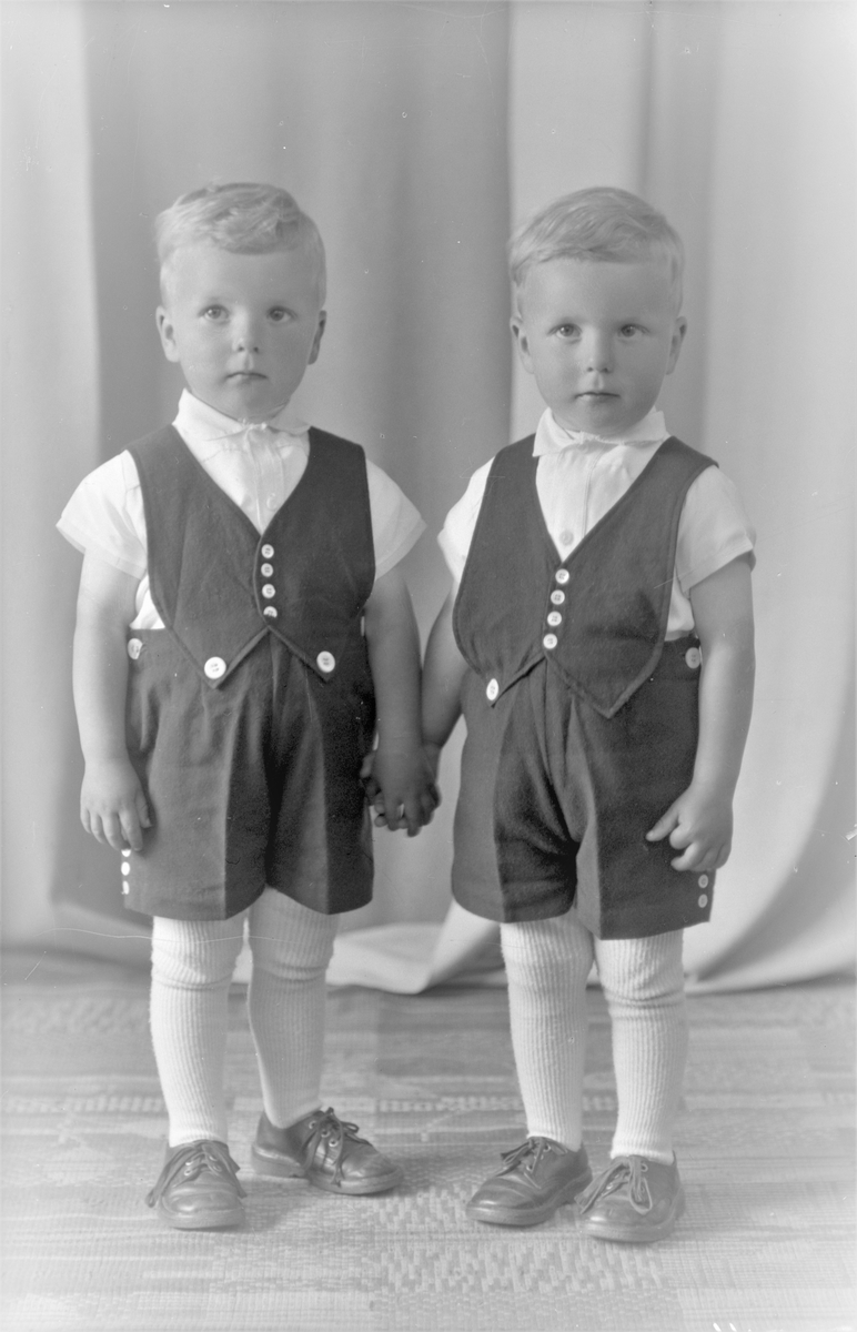 Portrett. Famliegruppe. To unge gutter. Tvillinger. Bestilt av Ole Askeland