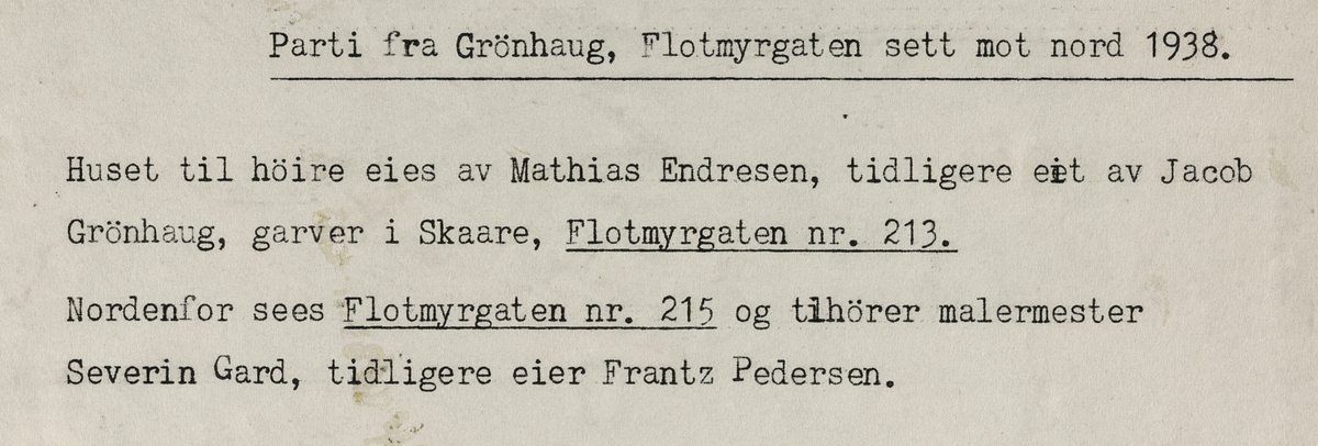 Parti fra Grønhaug, Flotmyrgata sett mot nord, 1938.