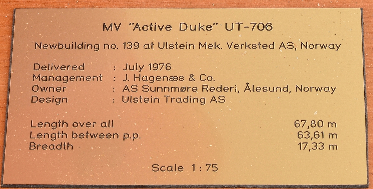 Skipsmodell av "MV Active Duke"
