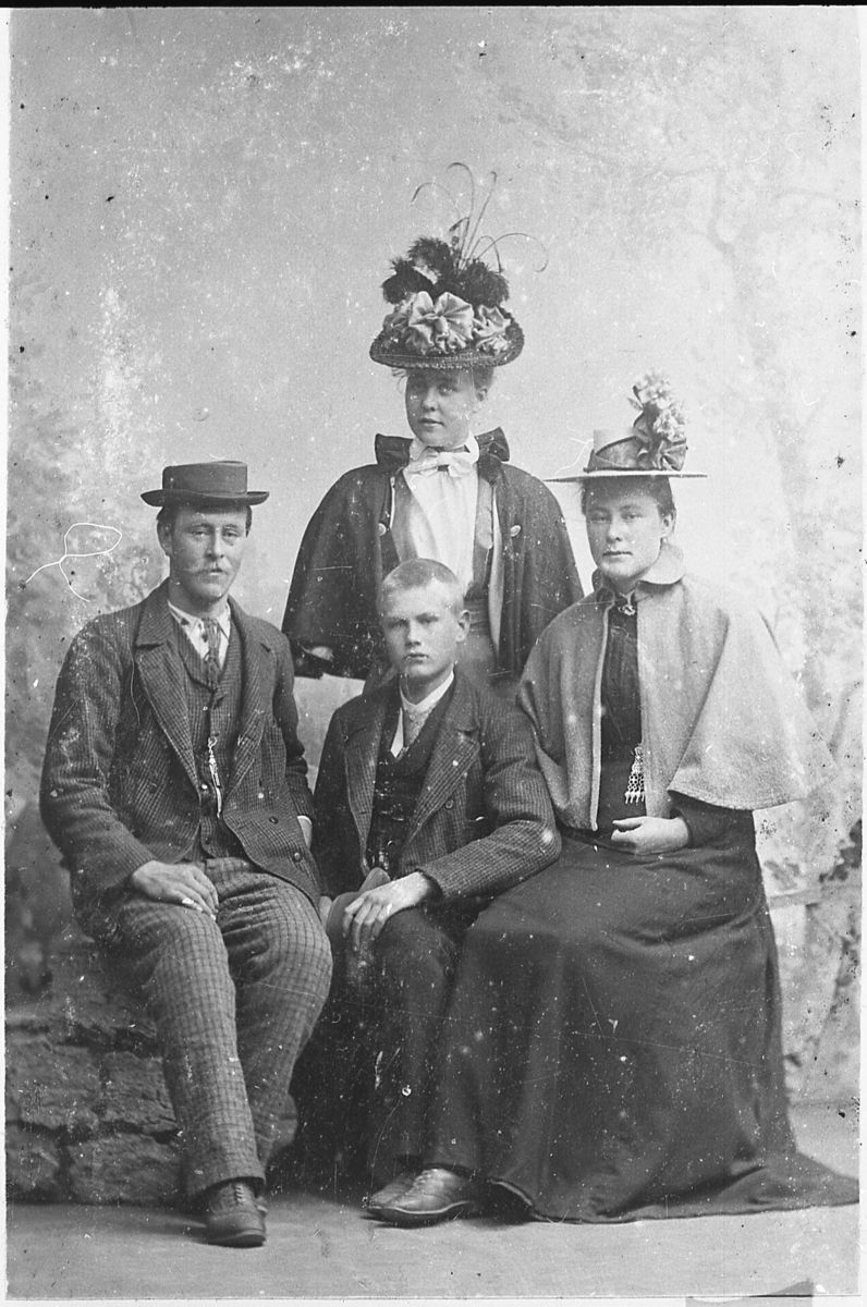 Gruppeportrett (Studio ). Ca. 1897. Søsken i Nerdalen: Elling, Narve, Gunhild, Marte