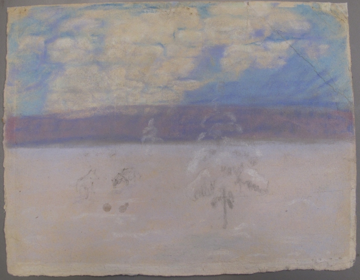 Snølandskap, studie til "Vinternatt ved Nordseter" [Akvarell]