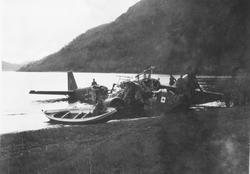 Tyske soldater rundt vraket av et Junkers 52 transportfly i 