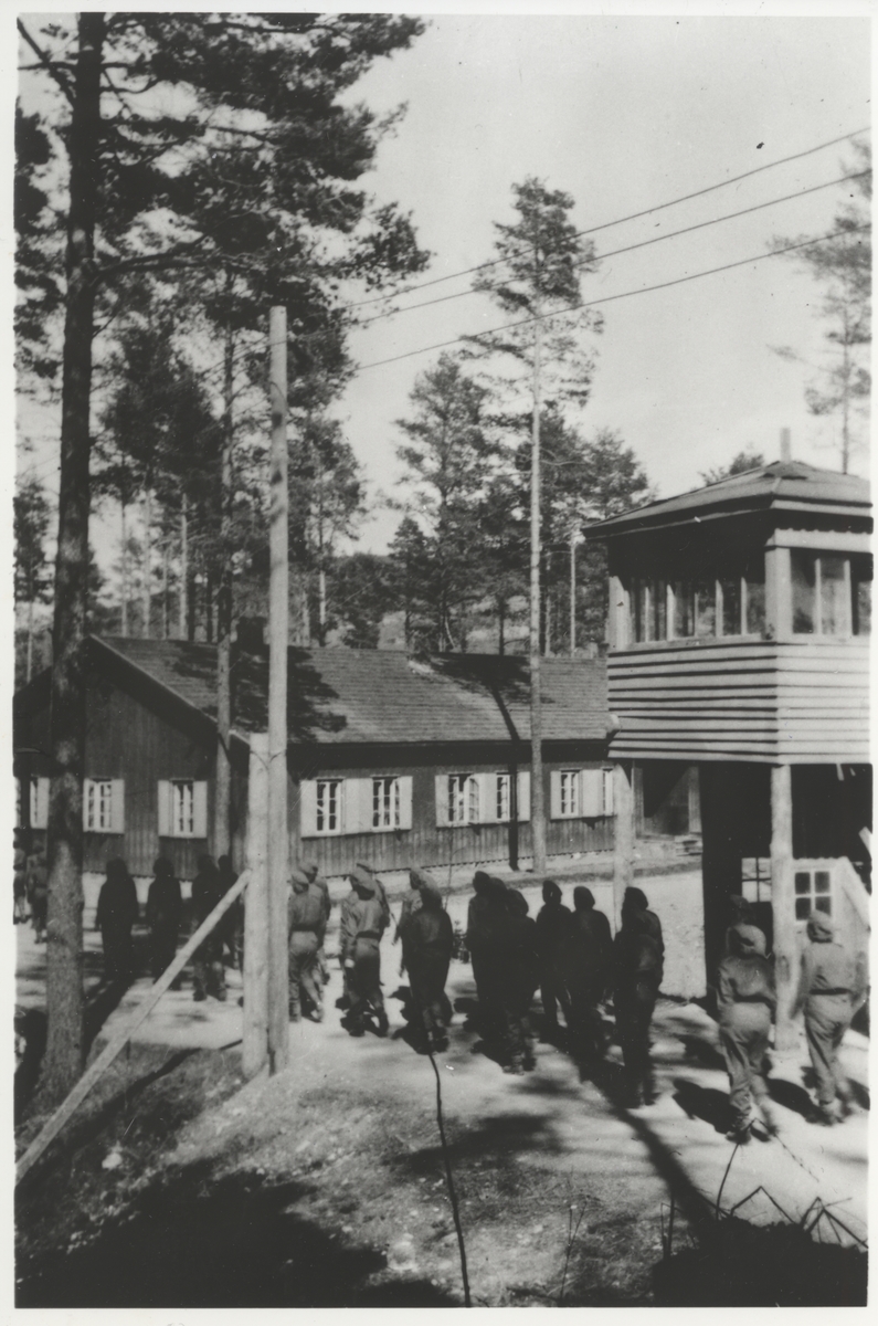 Fra leirområdet på den tidligere krigsfangeleiren på Jørstadmoen i Fåberg (Lillehammer) i 1946. Deler av den første kontingenten med K-soldater (kvinnelige soldater).