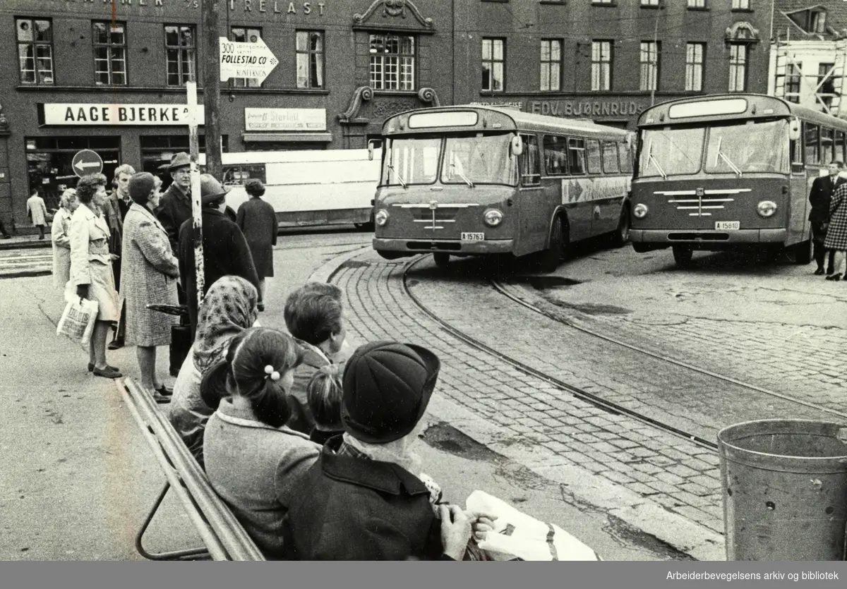 Landsomfattende LO-streik i 15 minutter mot Borten-regjeringens budsjett 7. Oktober 1970.