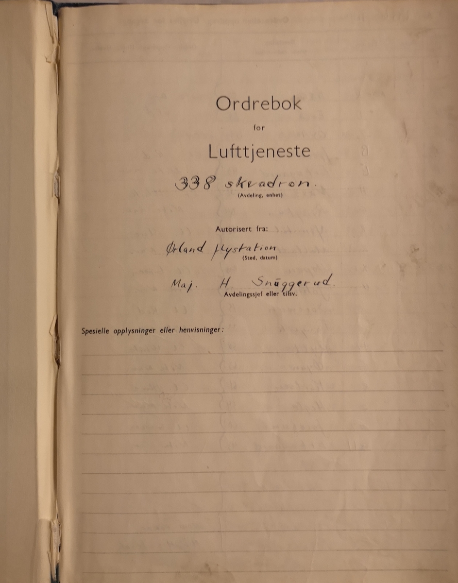 Orderbok/Loggbok fra sept 1956 til nov 1956.