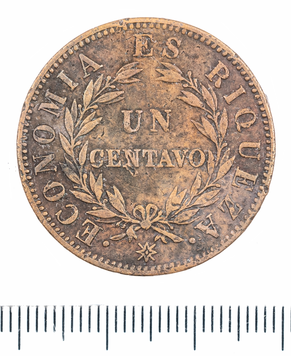 Mynt, Chile, 1853, 1 Centavo.