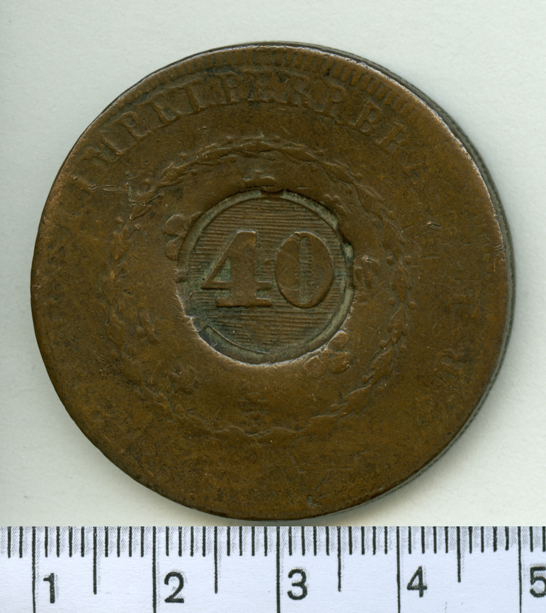 40 reis, överstämplat mynt (1820 - 1835) Brasilien Peter I.