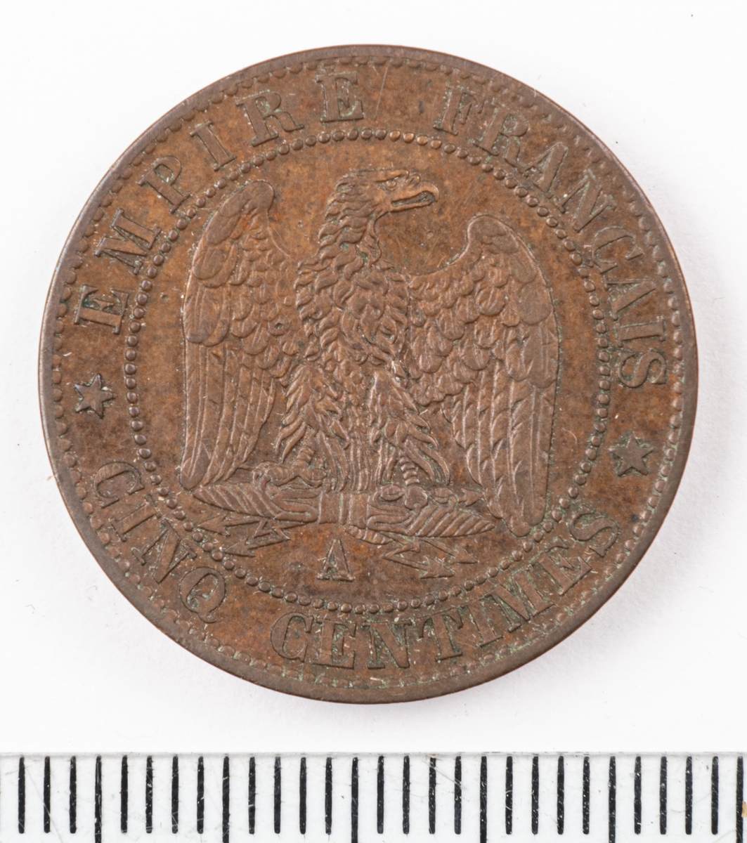Mynt Frankrike 1865 5 Centimes.