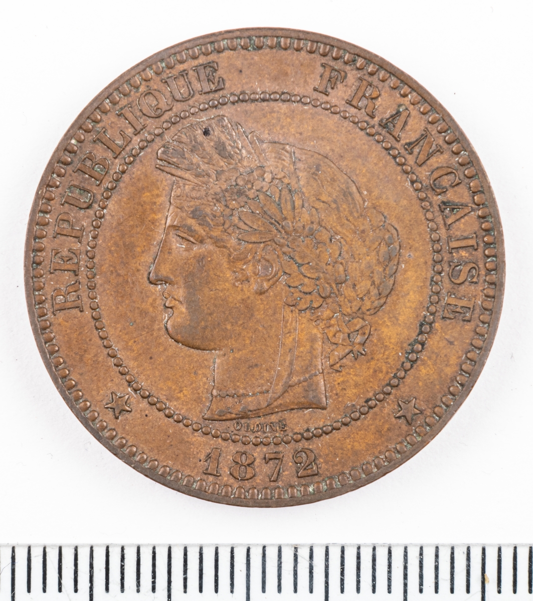 Mynt Frankrike 1872 10 Centimes.