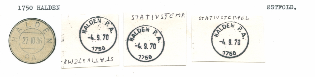 Stempelkatalog. 1750 Halden. Halden kommune. Østfold fylke.