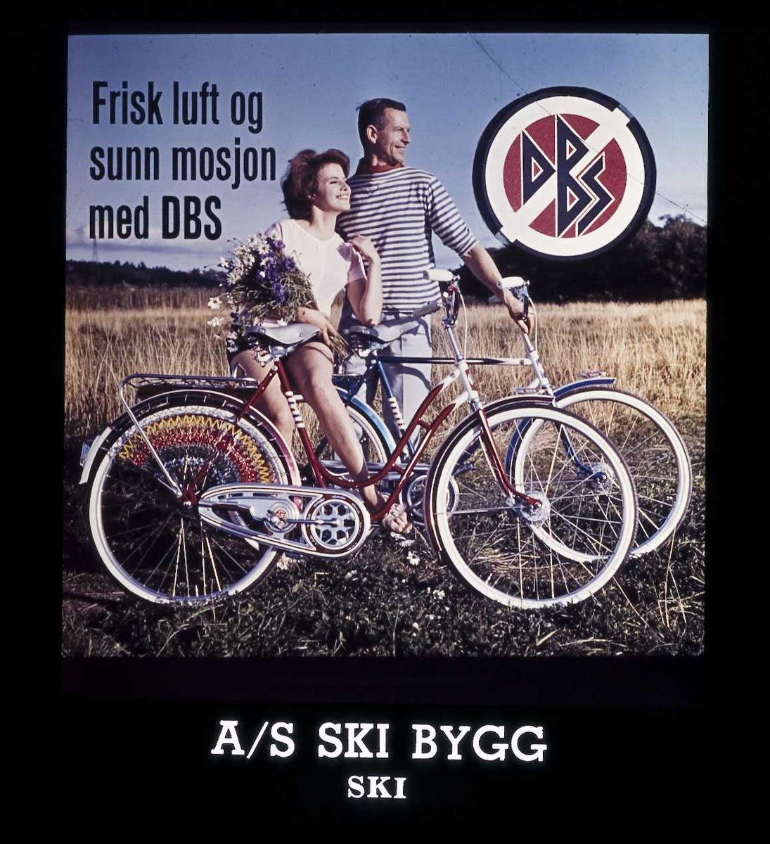 Kinoreklame fra Ski. Frisk luft og sunn mosjon med DBS (sykkel). A.S Ski Bygg