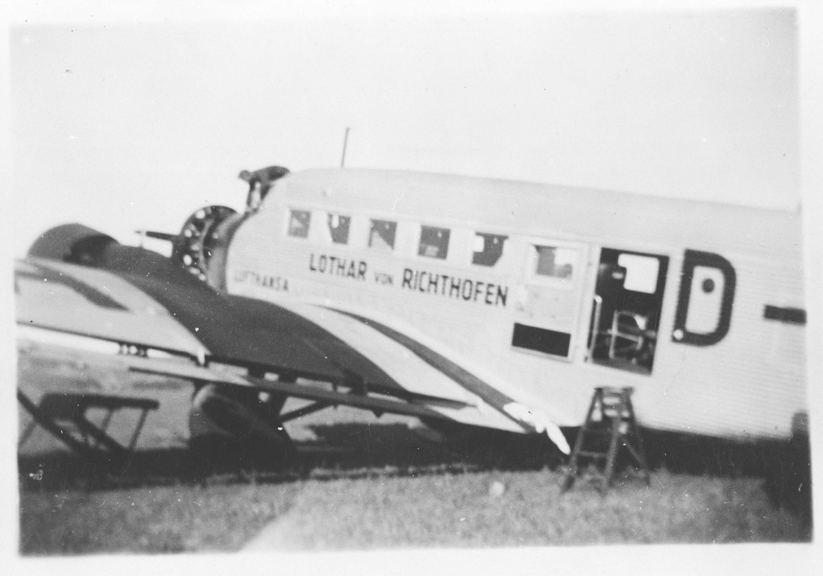 Besøk på Kjeller av en stor tysk maskin, Lufthansas othar von Richthofen.