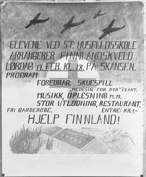 Plakat med ”Hjelp Finland” laget av elevene ved Statens Husf