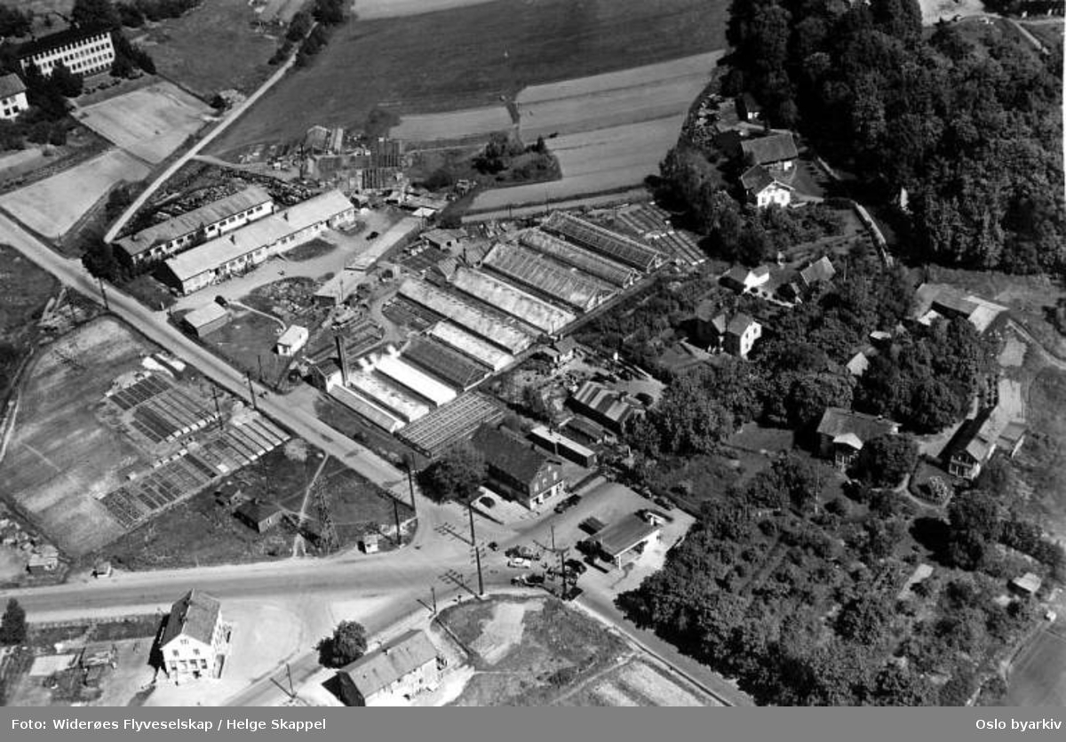 Løren skole, Økern, Ulvenveien, Lørenveien (Flyfoto)