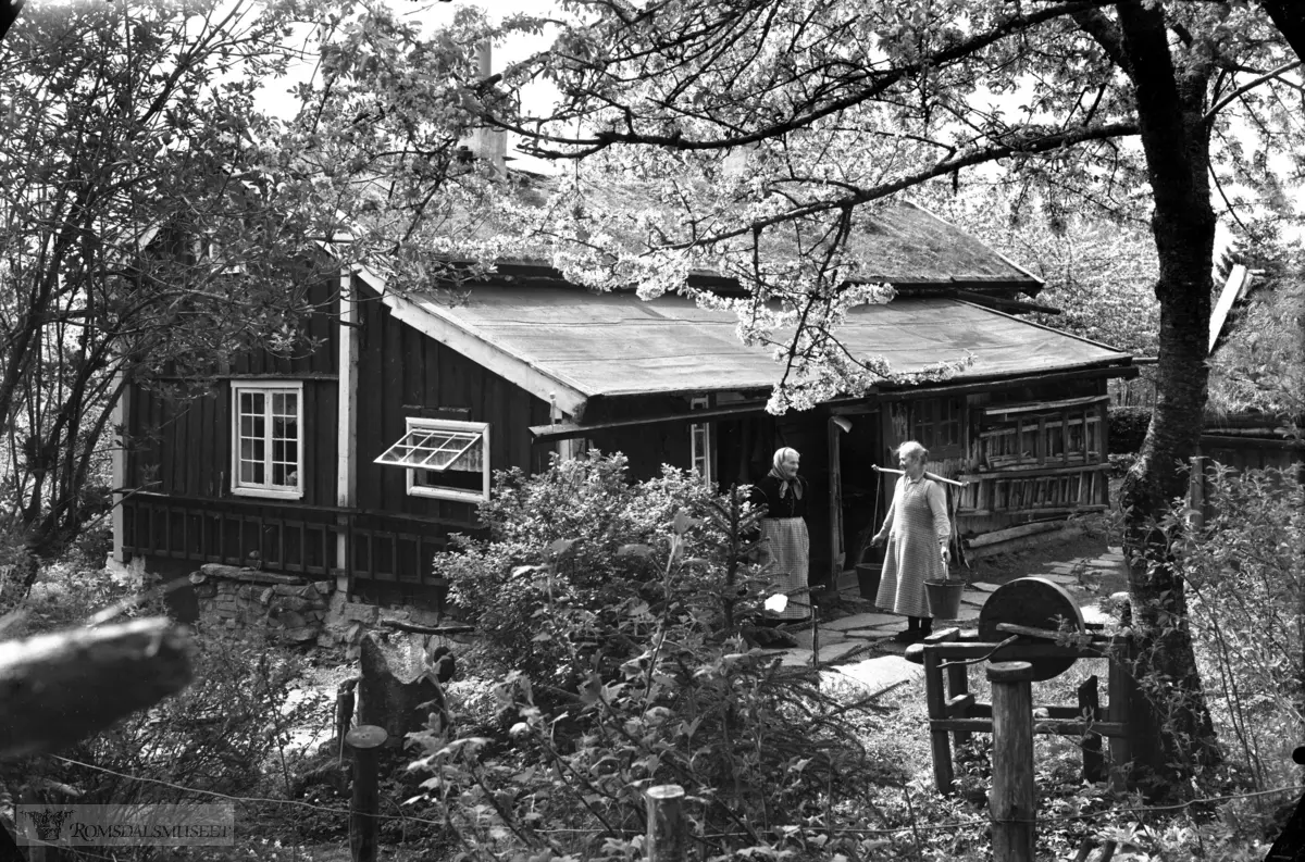 Kvam sitt hus i Bjørsetlia med to damer. .Plassen er i dag Anevegen 10, Mek gnr. 22, på grensa mot Bjørset.