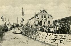 Fra Kroningsreisen i 1906..Ved Avdemsbue, Lesja.