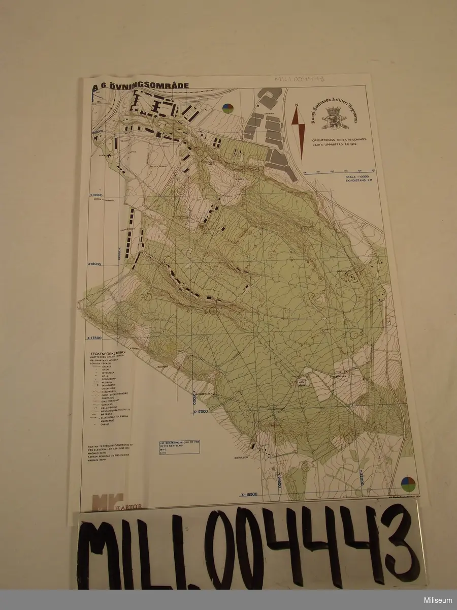 Karta, A6 Övningsområde, 1:10000, med inlagd orientering.