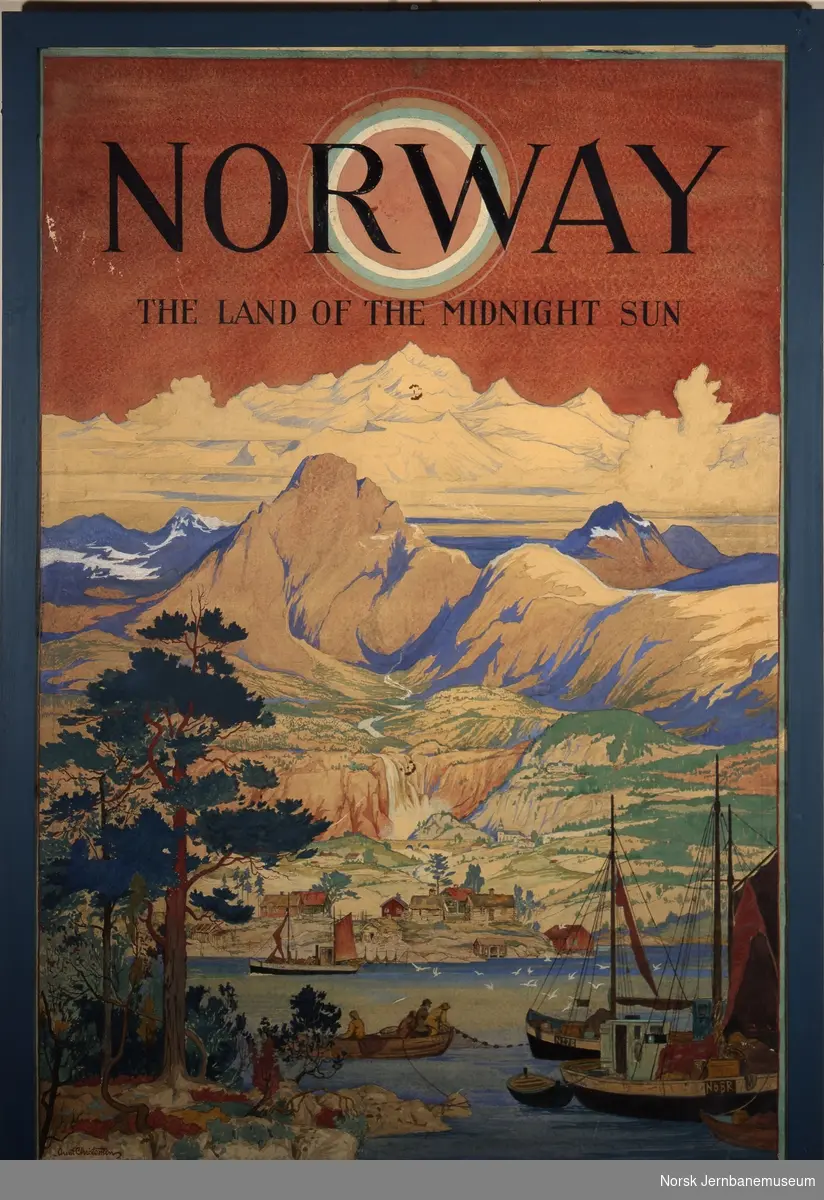 NORWAY the land of the midnight sun - original akvarell