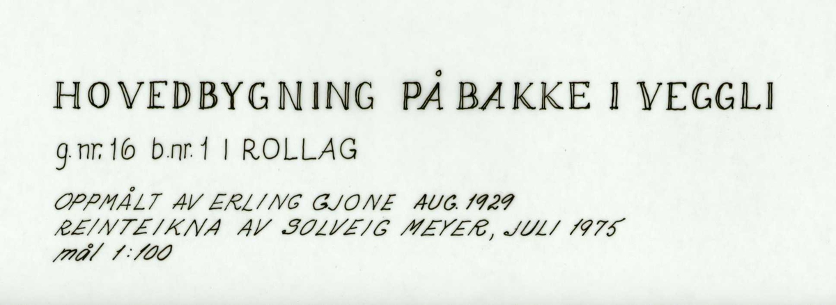 Erling Gjones tegning (1927) av hovedbygning på Bakke i Veggli, Numedal, Buskerud.