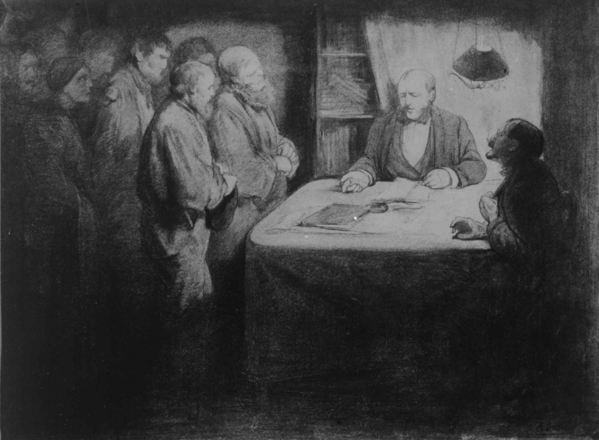 Tegning av Theodor Kittelsen: "En streik", studie til senere maleri.