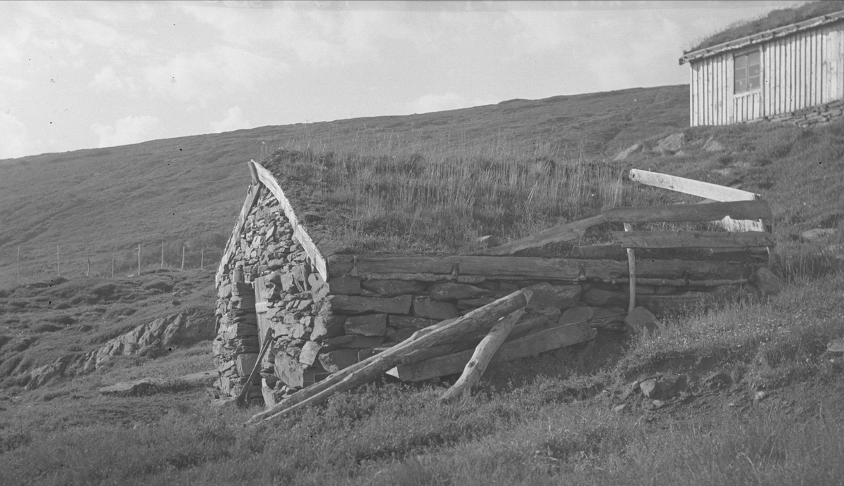 Seterfjøs, Liabøsætra, Oppdal, Sør-Trøndelag. Fotografert 1937. Fra album. 