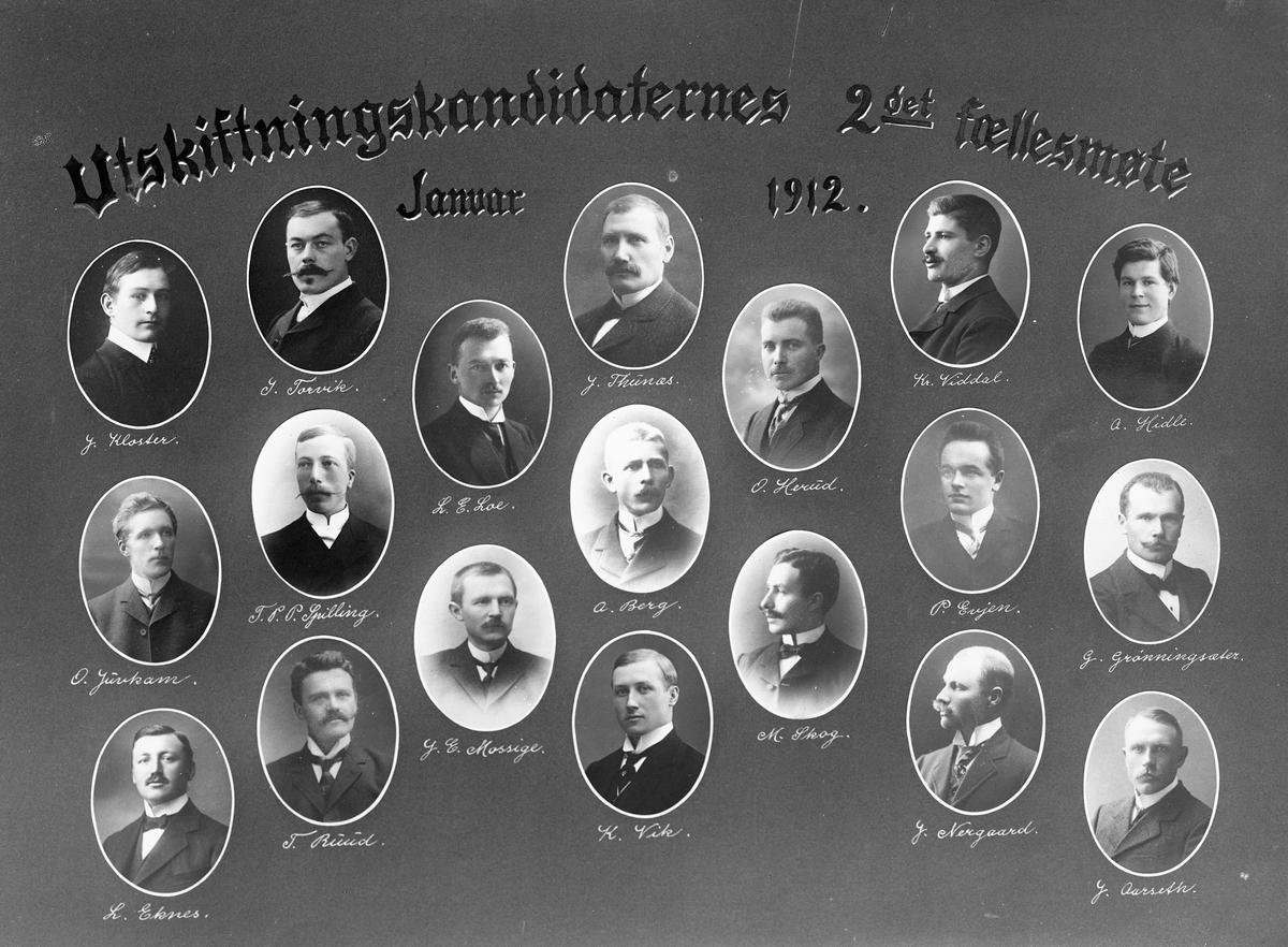 Montasje, utskiftningskandidatenes annet fellesmøte januar 1912.