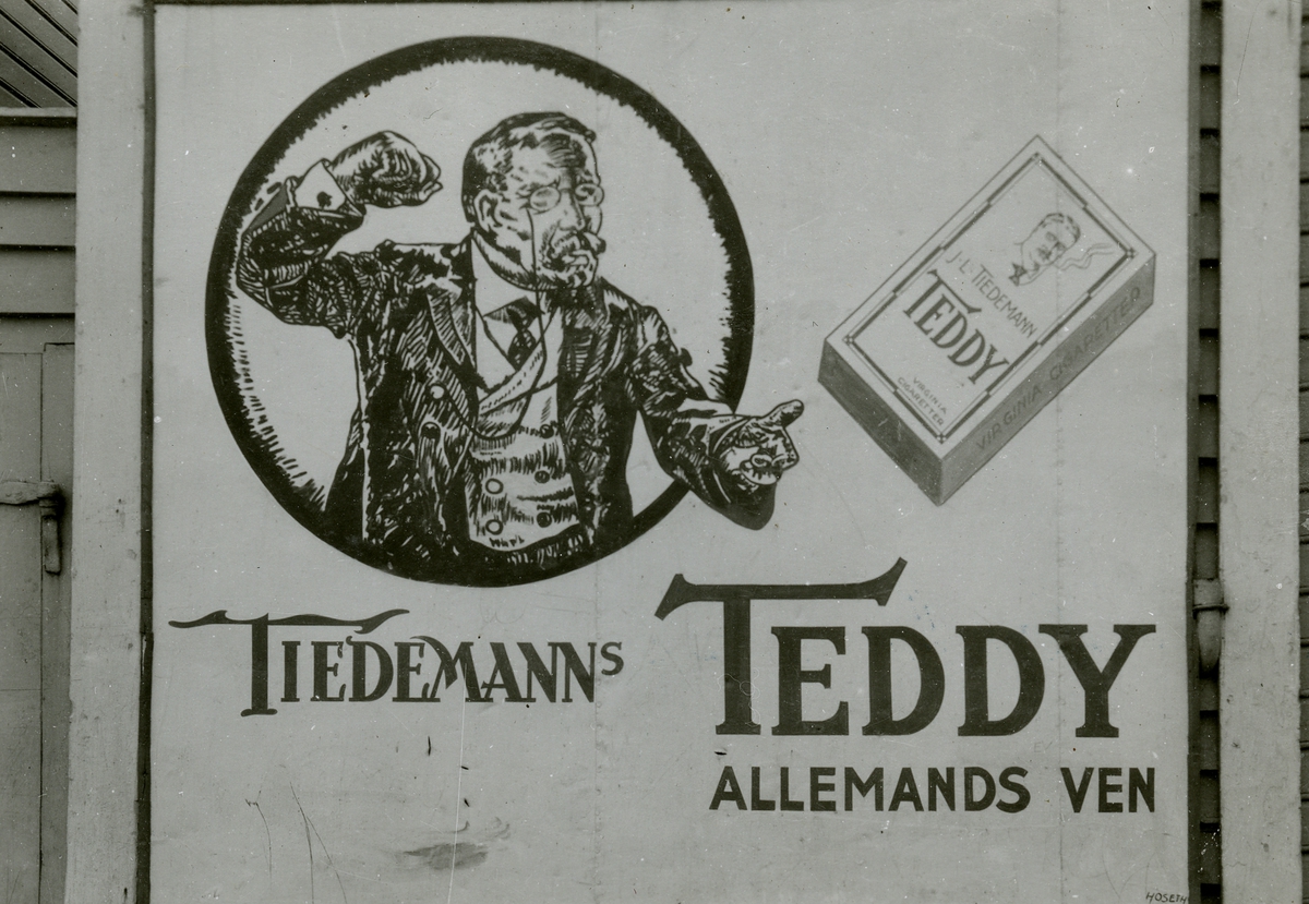 Reklame for Tiedemanns Teddy sigaretter i Stavanger.