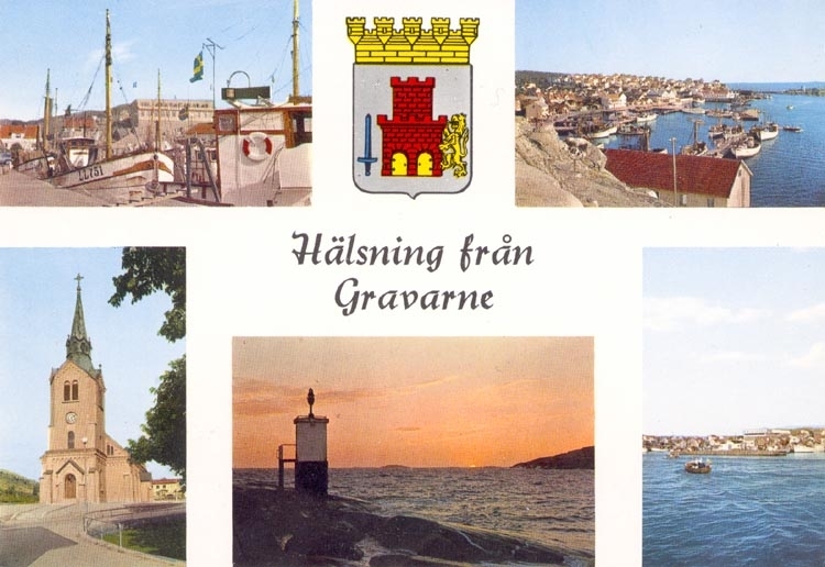 Tryckt text på kortet: "Hälsning från Gravarne".
Noterat på kortet: 29 AUG. 1960".