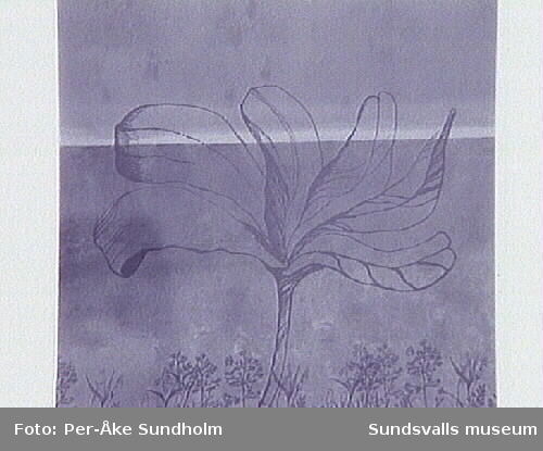 Textiltryck bl a "Gryningsblomma" av Anita Ullerstam på Grevebäckens förskola.