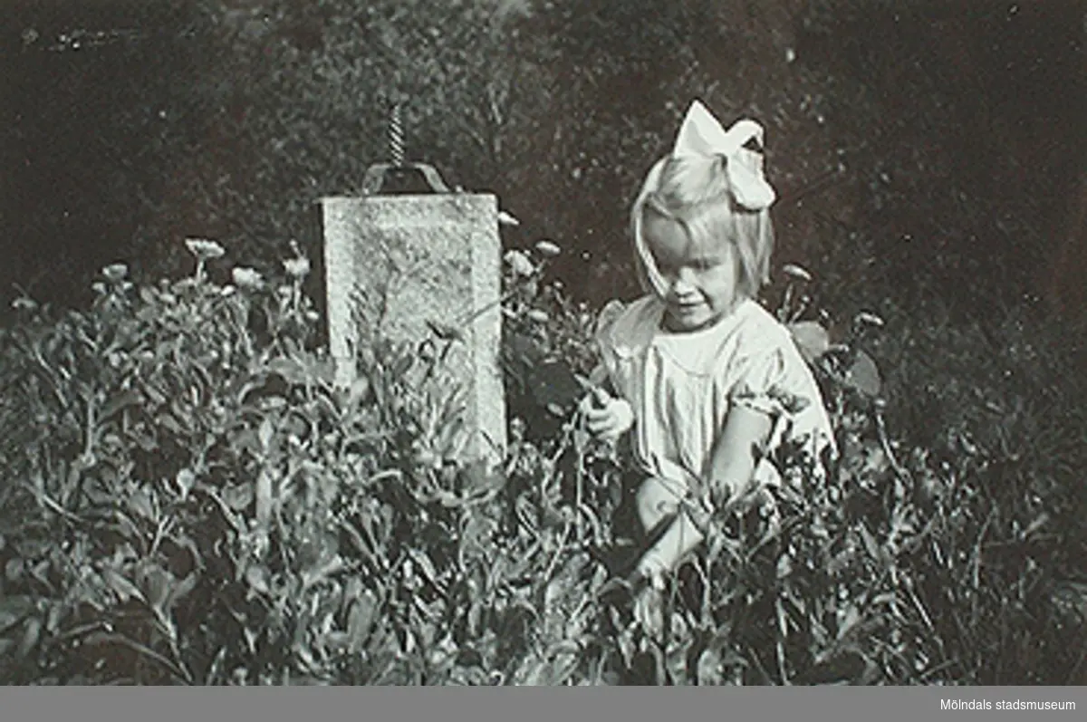 "Lilla Anja blid och rar i tant Margits minne lever kvar".

Fotot sitter i albumet (invnr: 03395) "Krokslätts daghem, Dalhemsgatan 7, Mölndal.
2 juni 1948 - 30 sept 1951"

illustrerat av Ruth Karlsson.