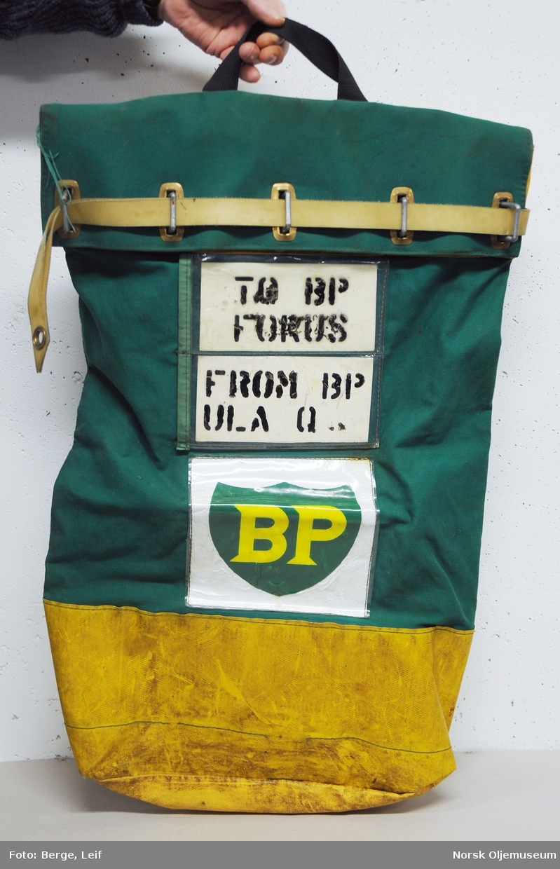 Postsekk tilhørende BP - brukt for transport av post fra Ulafeltet  til landkontoret på Forus.