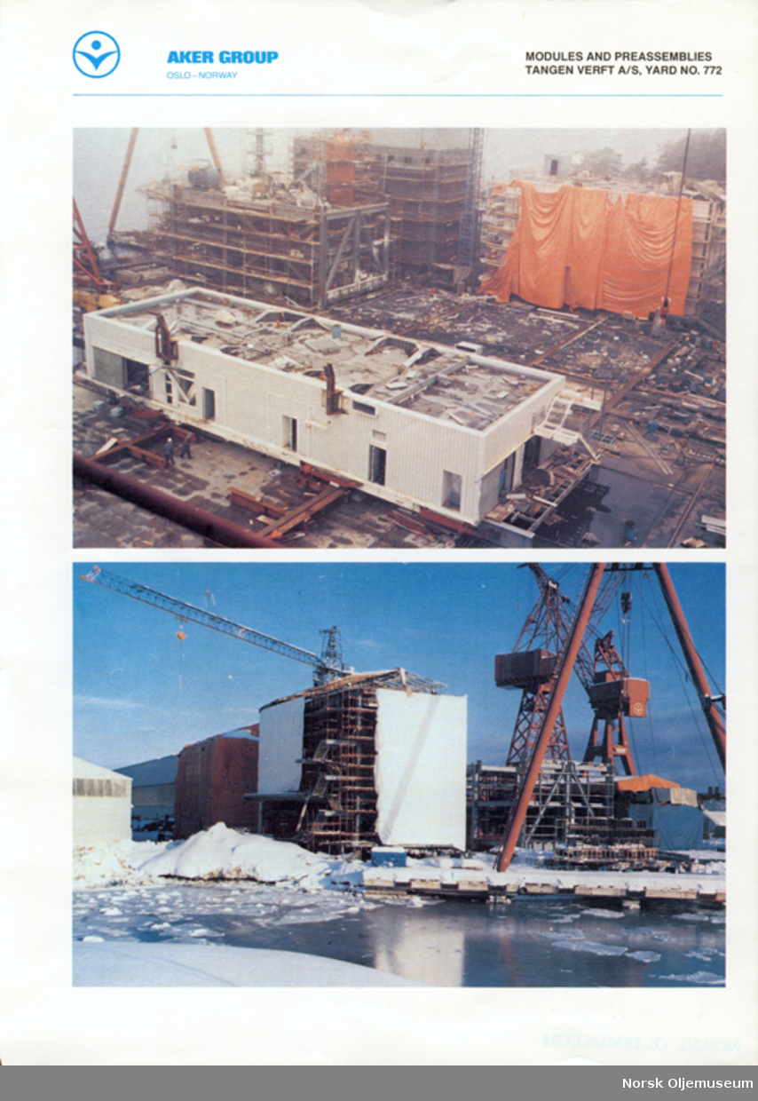Trykksak med bilde av moduler til Albuskjell 1/6 A som er under bygging ved Tangen Verft.