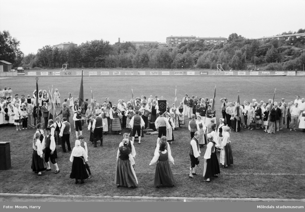 Nationaldagsfirande på Kvarnbyvallen i Mölndal, år 1984. "Hällesåkers folkdanslag gör en bejublad uppvisning."

För mer information om bilden se under tilläggsinformation.