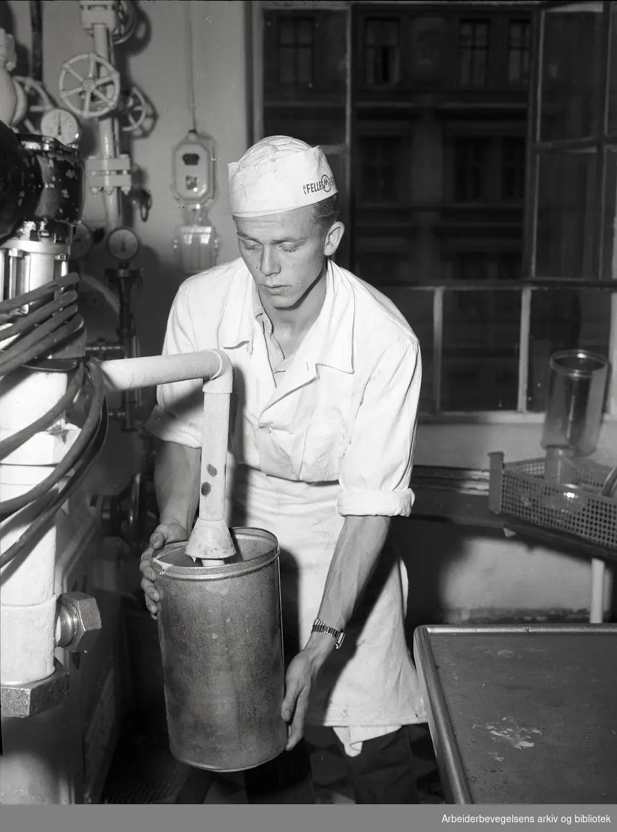 Iskremproduksjon på Fellesmeieriet, 15. juli 1954.