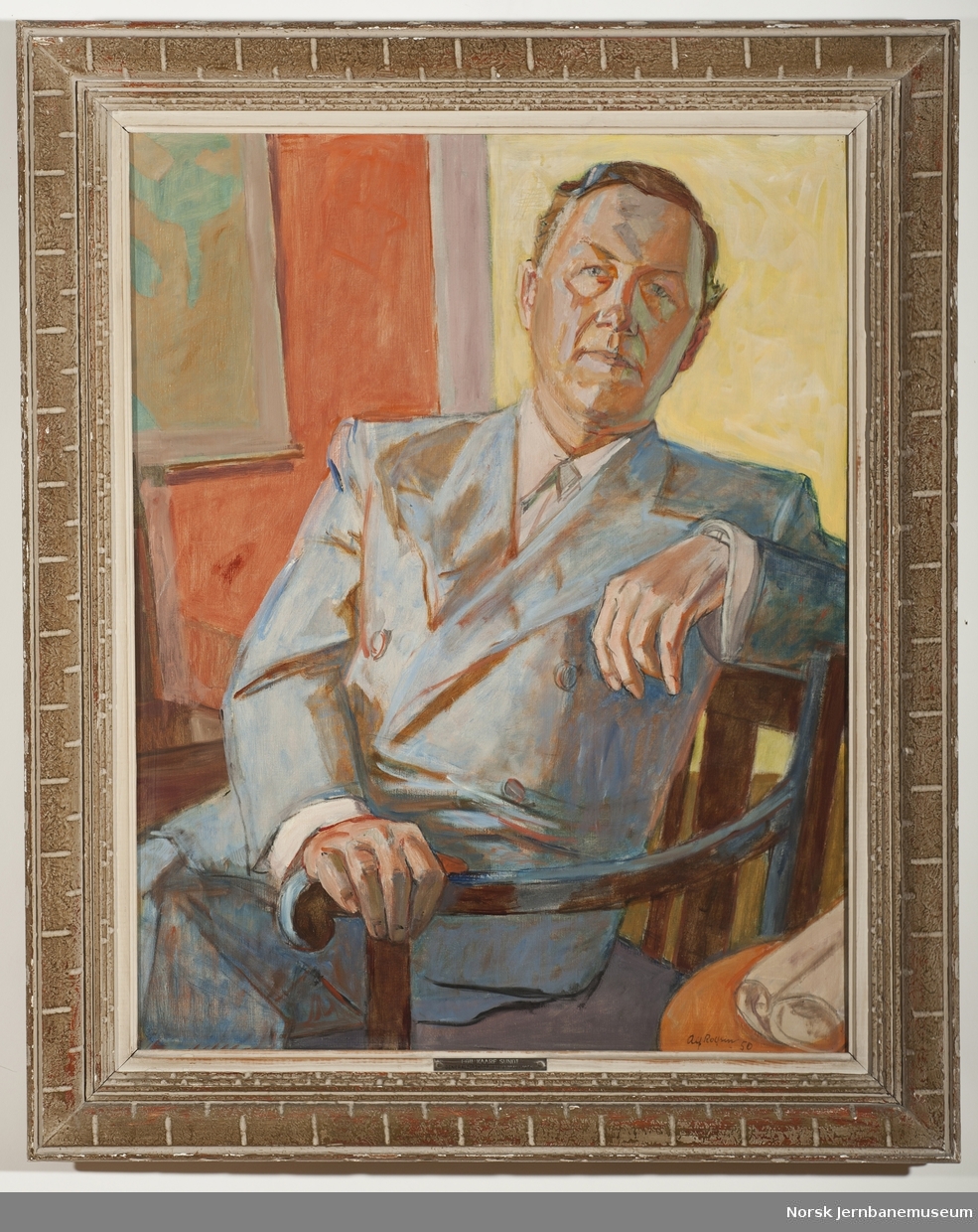Maleri i ramme av generaldirektør Egil Kaare Sundt. Generaldirektør i NSB 1946-1950.