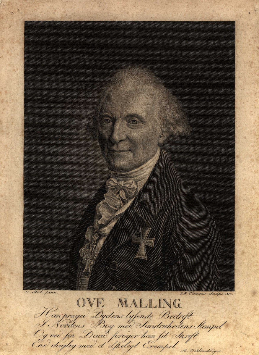 Portrett, brystbilde av Ove Malling i frakk og med medalje