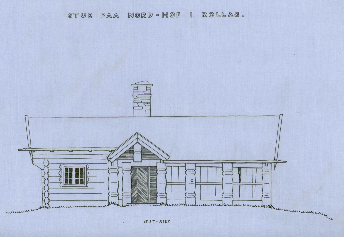 Erling Gjones tegning (1927) av stue på Hoff i Rollag, Buskerud.