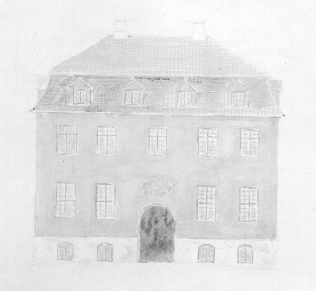 Utkast til nybygg på Norsk Folkemuseum. Ide av Hans Aall, tegnet av Dicta Haslund.