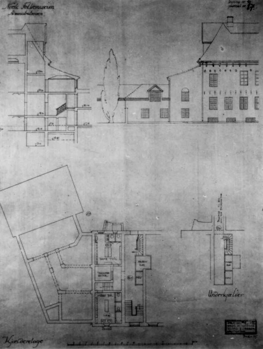 Plantegning, ca 1925, utført av arkitektene Bjerke og Eliassen. Administrasjonen